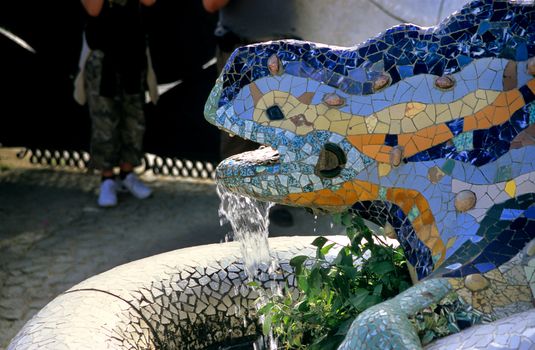 The Lizard fountain in Park Guell, Barcelona Spain.