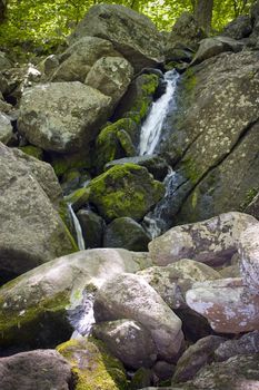 A beautiful waterfall flowing in the forest.