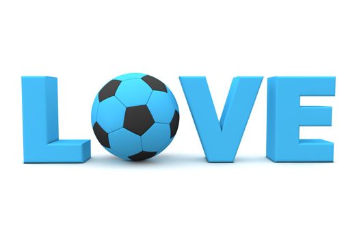 blue word Love with a football/soccer ball replacing letter O