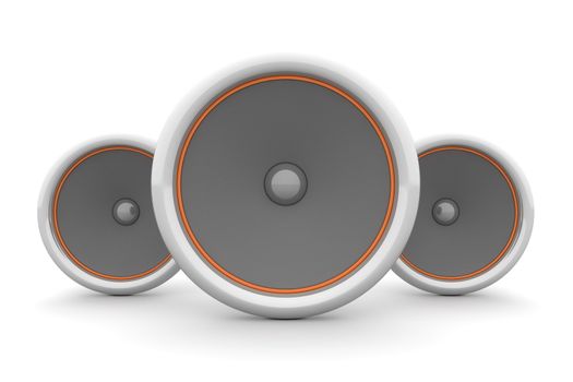 three loudspeakers in a line - orange design