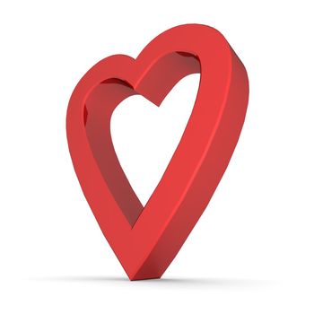 a red heart in 3D with a shiny surface - outline version