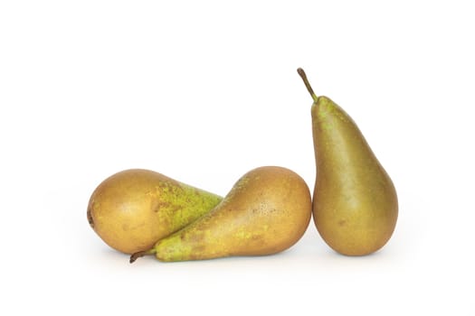 Three green pears isolated on white background with clipping path