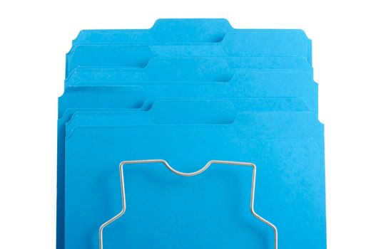 Blue File Folders in Rack Isolated on a White background. Labels ready for your own text.
