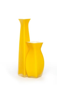 Two nice yellow modern vases isolated on white background with clipping path