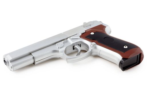 Silver toy gun isolated on white background