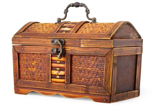 Old wooden little chest isolated on a white background