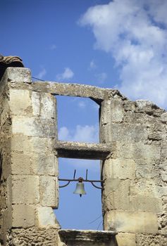 An ancient bell tower crumbling at Les Baux de Provence, France.