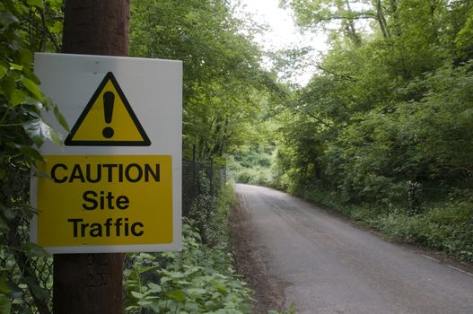 A warning sign on a country road