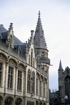 Detail of a building on the Graslei in Ghent, Belgium.