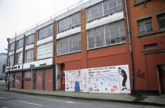 An abandoned warehouse in Dublin with graffiti