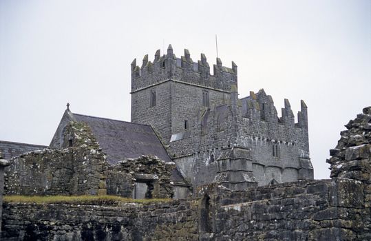 The tower of Holy Cross Abbey in County Tipperary, Ireland