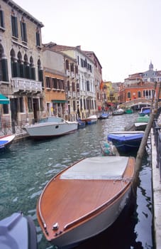 A typical canal view in Venice, Italy.