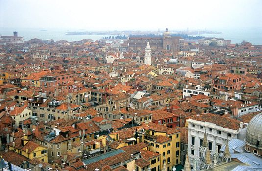 Venice Italy's roofline from above.
