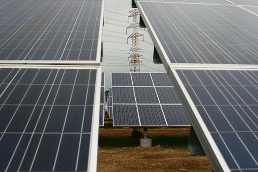 Field of solar battery panels on the farm located in Taehan city Korea