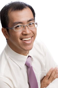 Happy smile success business man of Asian portrait on white background.