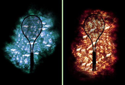 Tennis rackets with two different backgrounds