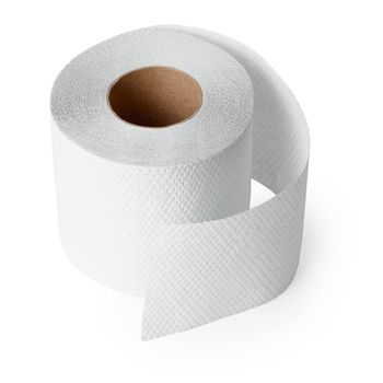 Conventional toilet paper roll on a white background