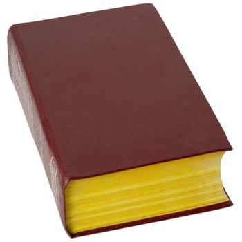 Big old book in a brown leather cover on a white background