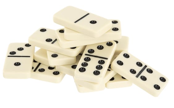 A large pile of dominoes isolated on a white background