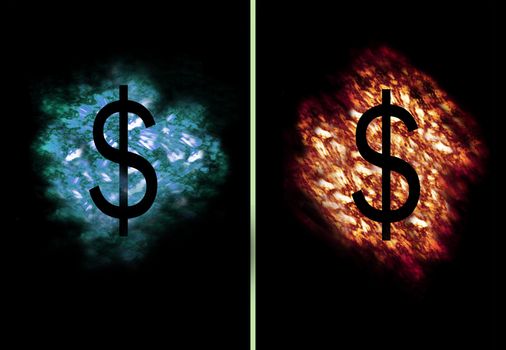 Dollar Symbol on flames and ice cloud