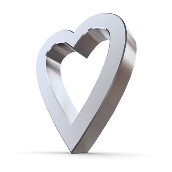 shiny metallic 3d heart of silver/chrome - outline version