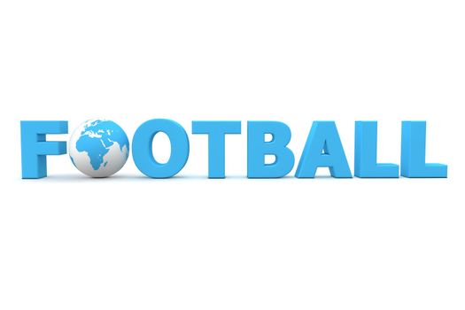 blue word Football with 3D globe replacing letter O