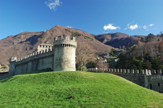 UNESCO World Heritage: View of Montebelo castle in Bellinzona  (Switzerland)
