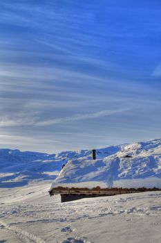 Snowed in cabin in the Norwegian mountains