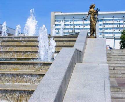  The image of a cascade fountain in the central part of Krasnoyarsk