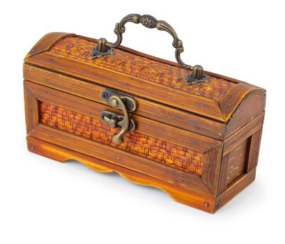 The old box in the form of a trunk on a white background
