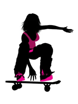 Female skateboarder illustration silhouette on a white background