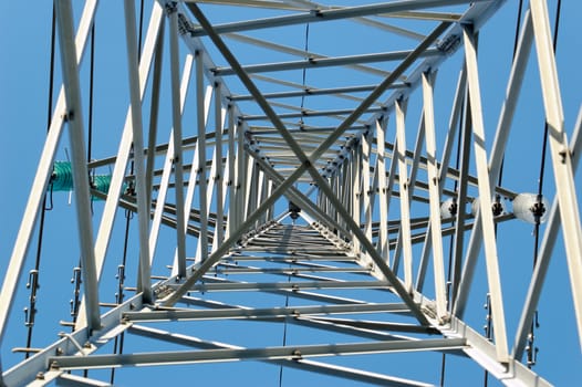 A power mast seen from inside.
