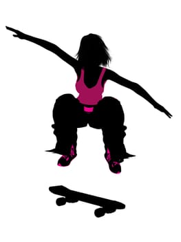 Female skateboarder illustration silhouette on a white background