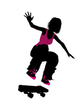 Female skateboarder illustration silhouette on a white background