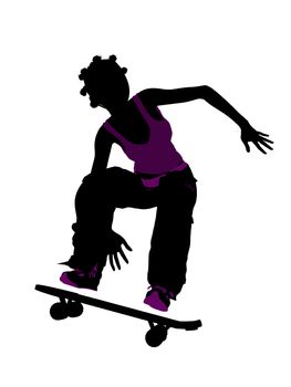 Female skateboarder illustration silhouette on a white background