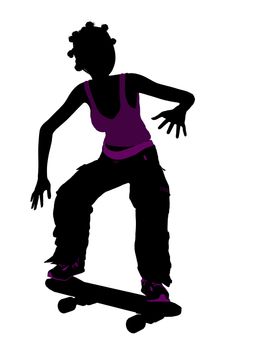 Female skateboarder illustration silhouette on a white background