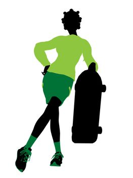 Female skateboarder illustration silhouette on a white background
