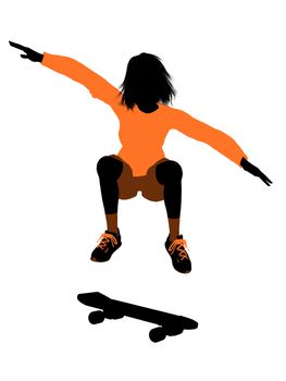 Female skateboarder illustration silhouette on a white background