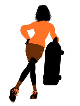 Female skateboarder illustration silhouette on a white background