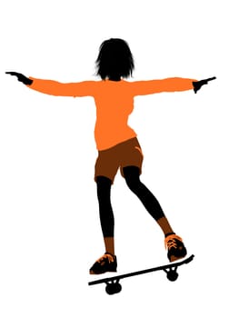 Female skateboarder illustration silhouette on a white background