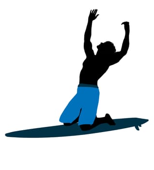 Surfer on a surfboard silhouette illustration on a white background
