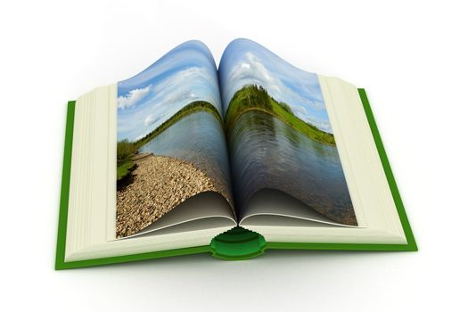 open book with a landscape. 3D image.