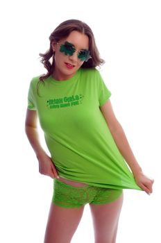 attractive young woman all dressed up for st patties day