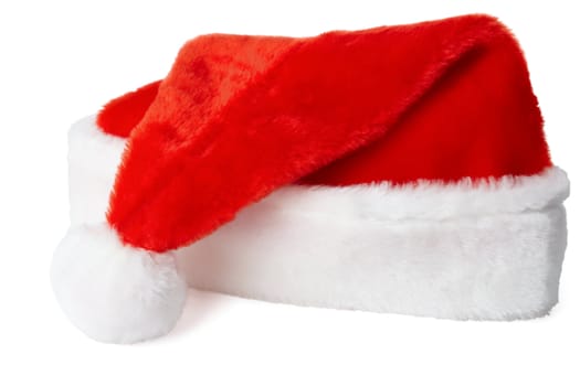 Red Santa Claus hat on white background
