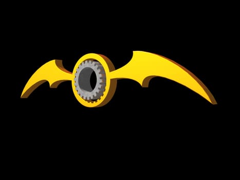 batwings gear logo on black background - 3d illustration