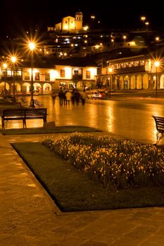 Main square in Cusco, a city in southeastern Peru, near the Urubamba Valley (Sacred Valley) of the Andes mountain range.