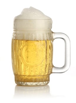 Glass of cold and fresh golden beer, over white background