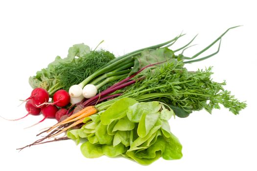 close-up heap of vegetables, isolated on white