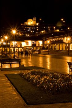 Main square in Cusco, a city in southeastern Peru, near the Urubamba Valley (Sacred Valley) of the Andes mountain range.