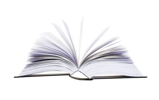 Big open book with pages flipping isolated on white background
